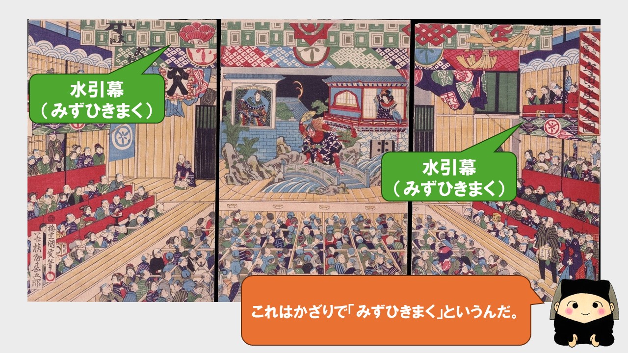 これは飾りで「水引幕」というんだ。