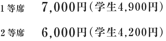 1等席 7,000円（学生4,900円）／2等席 6,000円（学生4,200円）